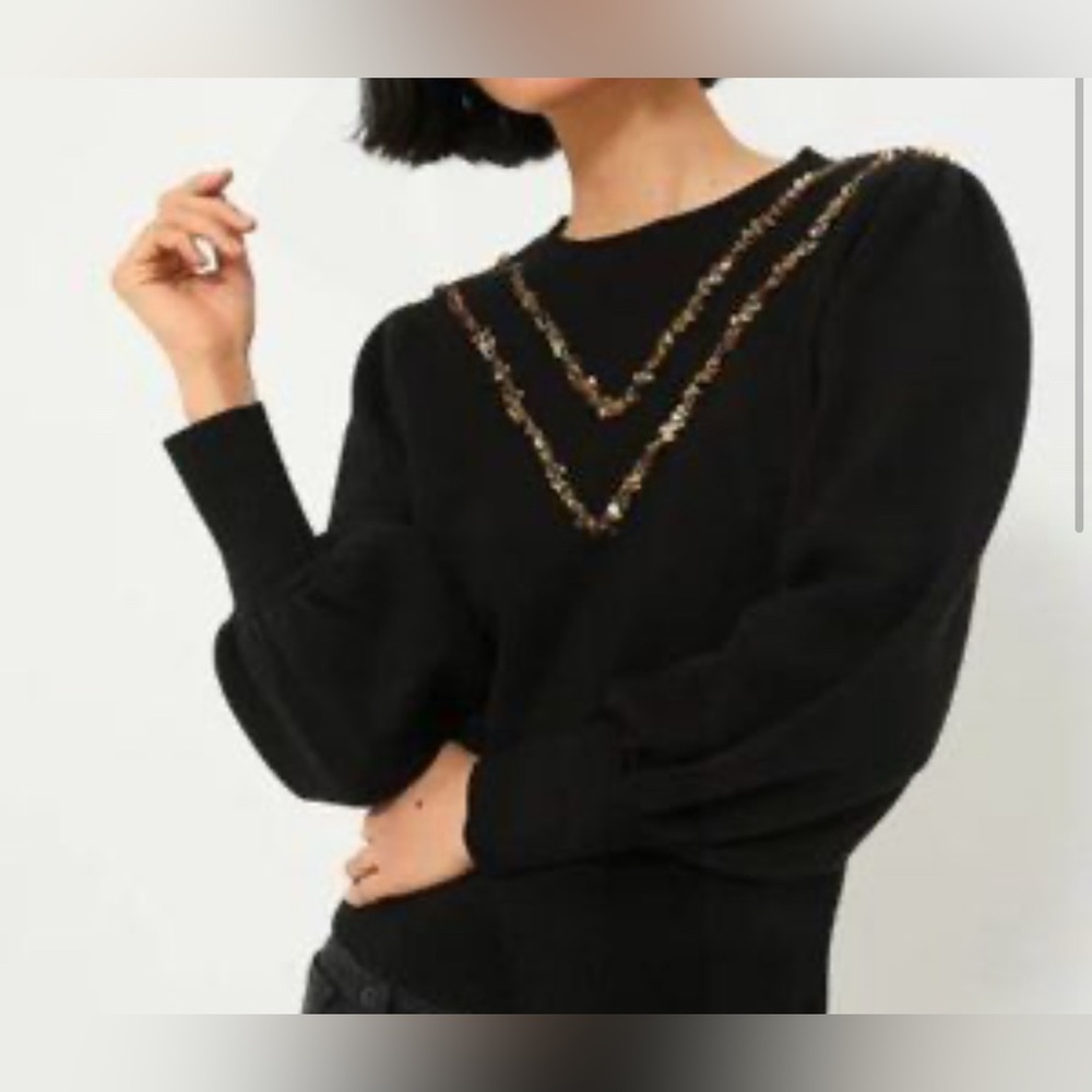 Tuckernuck Hyacinth House Black Embellished Everly Sweater - size Small
